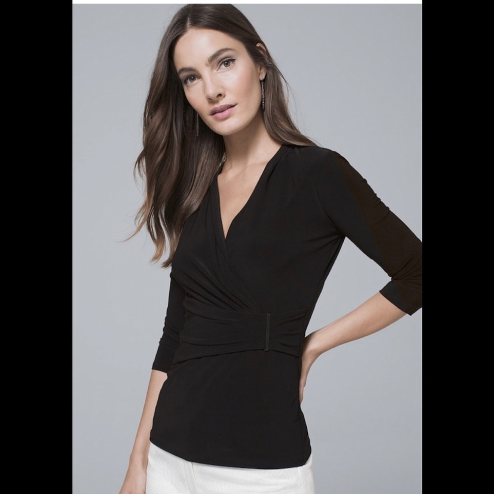 NWT WHBM Surplice Knit Top Black Side Hardware S